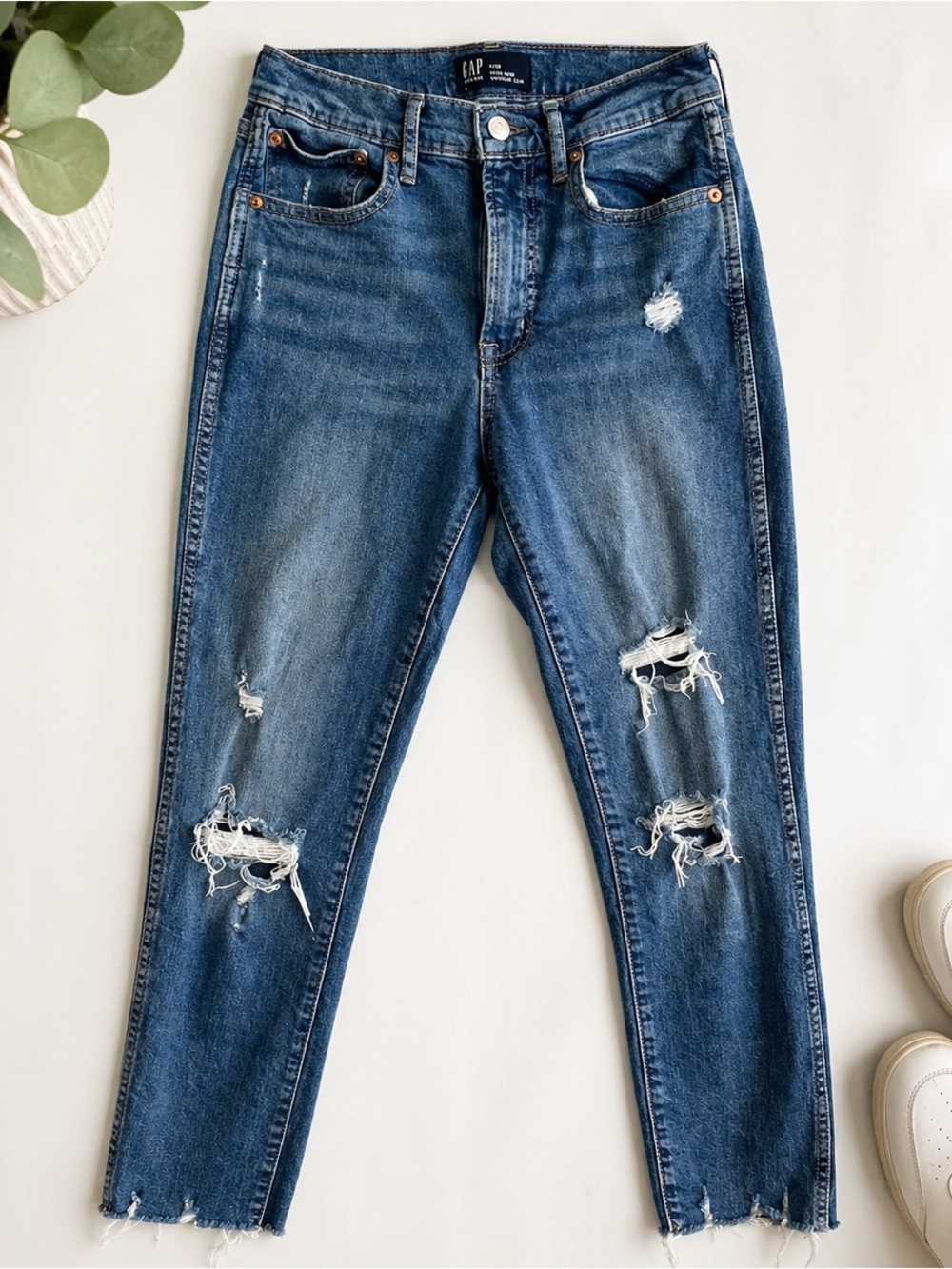 Gap High Rise Vintage Slim Jeans Distressed Raw Hem Y2K 90s Denim Size 6